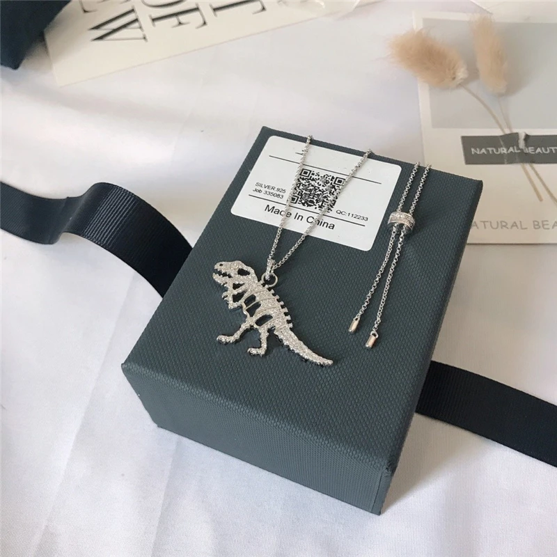 

brand A dinosaur skeletons pendant necklace tyrannosaurus asymmetric ear studs high quality super textured earring