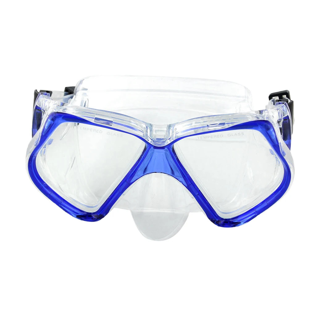 Blue Diving Mask Swimming Silicone Tempered Glass Goggles Snorkeling Device