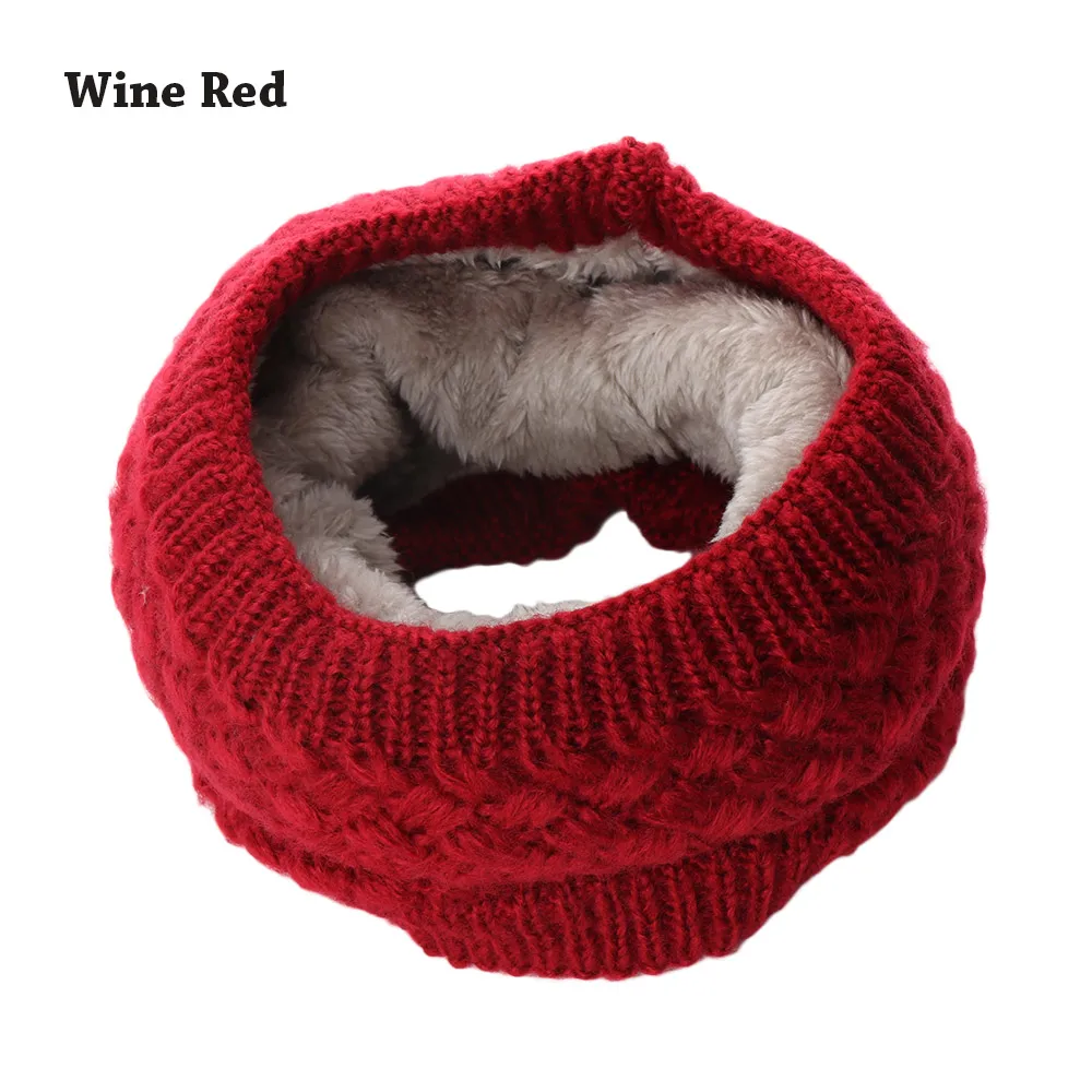 Модные зимние шарфы для женщин, шарфы с кольцом, шейный платок, толстые теплые аксессуары для шеи, детский шарф с воротником - Цвет: New Wine red