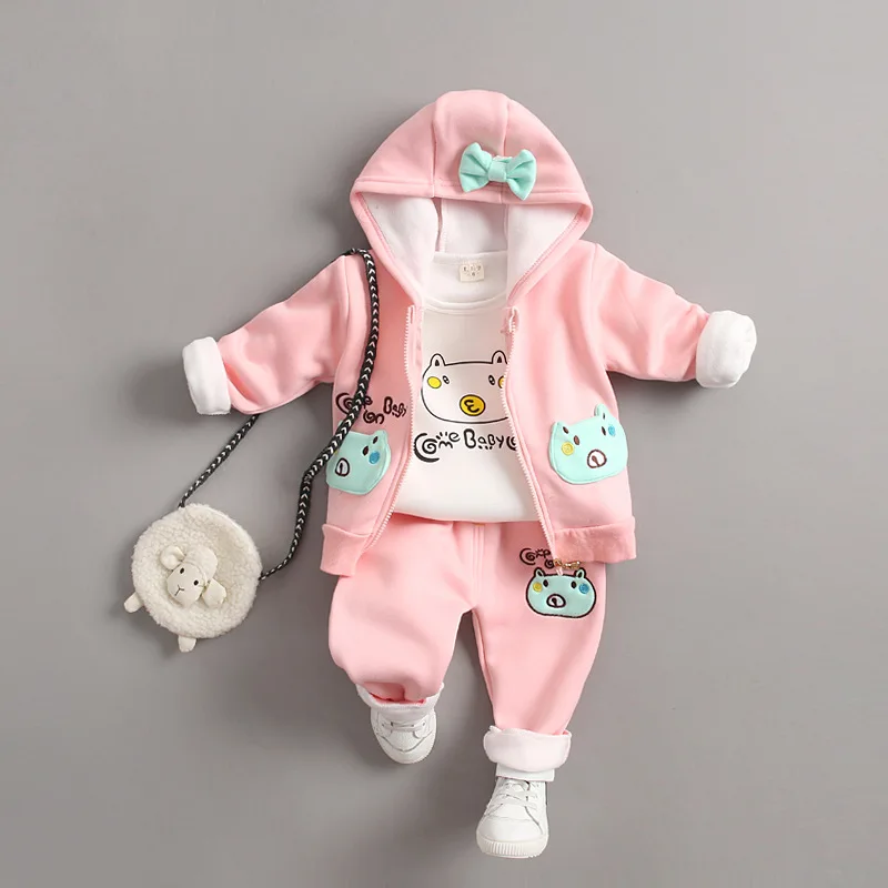 

2018 Autumn And Winter New Style Childrenswear 0-3-Year-Old Baby Girls Cartoon Cute Lettered Infants CHILDREN'S Three-piece Suit