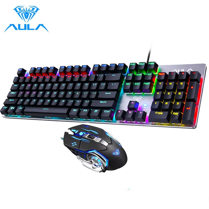 AULA Gaming Keyboard and Mouse Mechanical Switch Blue Keyboard Gamer Wired Switch Gaming Mouse Set with Backlight for PC Laptop