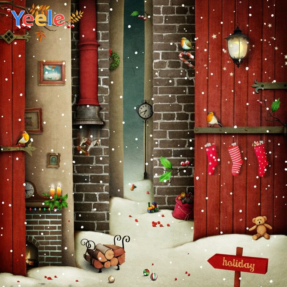

Yeele Christmas Toys Gifts Pipelines Sock Room Fireplace Snow Photography Backgrounds For Photo Studio Vinyl Custom Backdrop