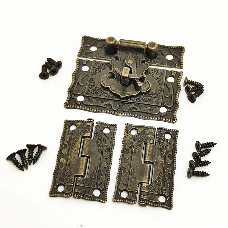 Antique Jewelry Chest Suitcase Hardware Box Hasp Furniture Buckle + Decorative Cabinet Hinges Furniture Hardware
