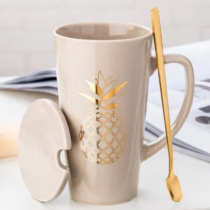 Креативная Скандинавская керамическая чашка большой емкости чашка для мальчика с крышкой Ложка кофейная чашка персональная домашняя пара чашка - Цвет: Темно-серый