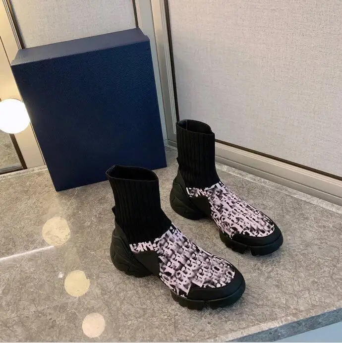 

NEW ankle boots for women shoes 2020 low-heel Elastic cloth High quality luxury brand slip-On spring and autumn shoes size 35-41