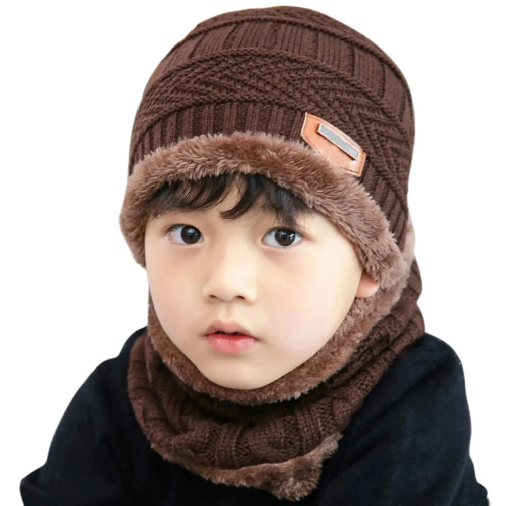 Coffee Children 2 шт./компл. зимняя теплая вязаная шапка с помпоном шапка мягкий комплект шапки и шарфа, способный преодолевать Броды для взрослых/детей хиджаб шаль - Цвет: Coffee Children