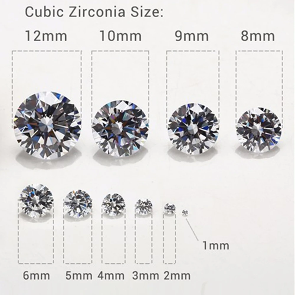 1.0-12.0mm AAAAA Grade White Loose Cubic Zirconia Stone Round Cut Zircon Stone For Jewelry Clothes DIY Decoration Gem