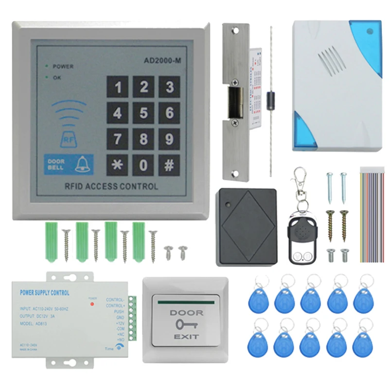 

TZAD2000M-04 RFID Door Access Control System Kit, Home Security System with 150KA Cathode Lock Proximity Door Entry Keypad 10 Ke