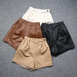 Primavera coreano estilo feminino de alta qualidade pele carneiro couro genuíno shorts c824