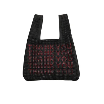 

Women Outing Small Handbags Casual Street Shopping Dating Thank You Tote Bag Crystal Bling Sequins Glitter Elegant Fashion