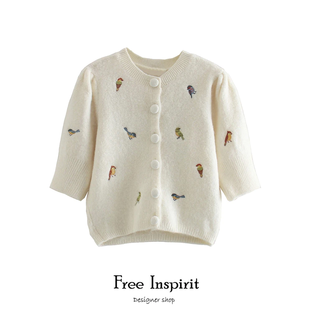 

2020 Free Inspirit New Arrival Female Sweater Embroidery Single Breasted Women's Prairie Chic Short Cardigans