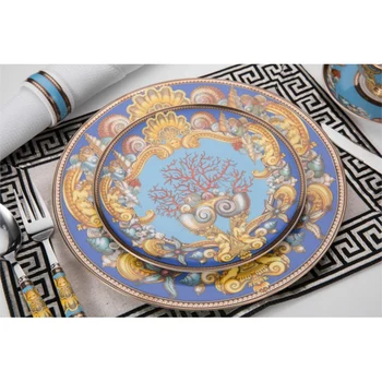 

Luxury Dish Steak Plate Ceramic Breakfast Plate Beef Dishes Dessert Dish Fruit Snack Plate Simple Creative Dish