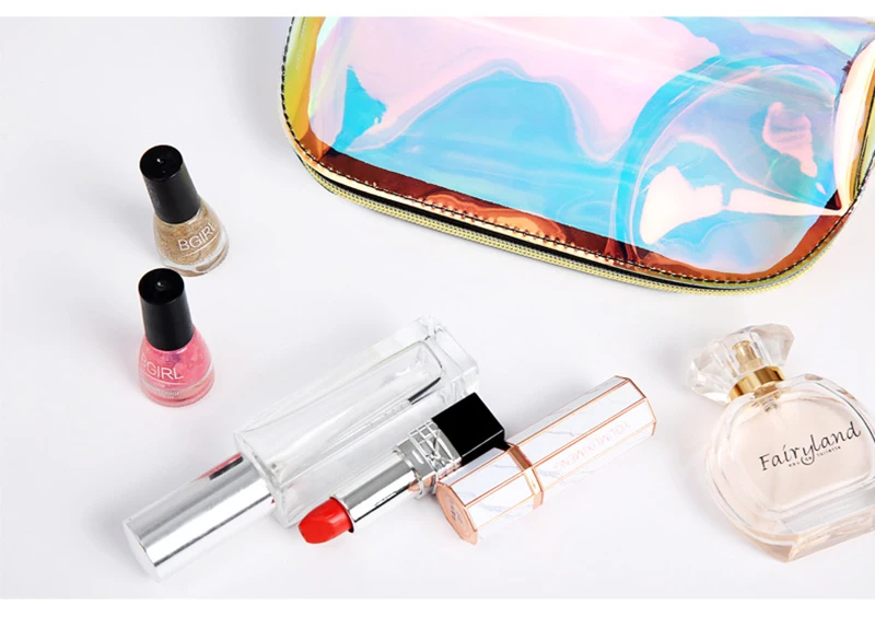 UOSC, косметичка полукруглой формы для женщин, цветные лазерные макияжные пакеты на молнии, органайзер для путешествий, косметичка
