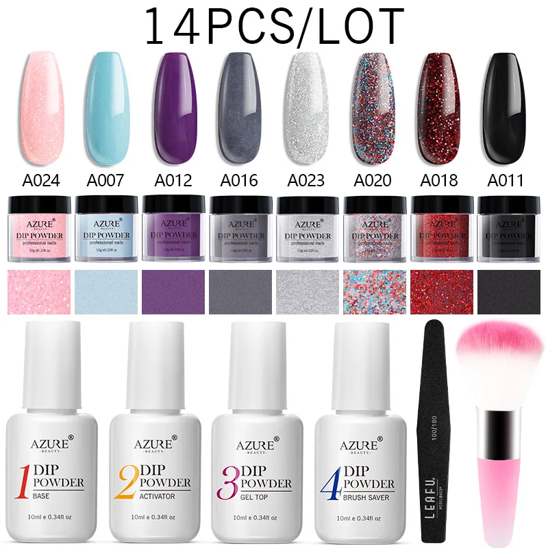 Azure beauty 9 шт./лот Dip блеск порошки для ногтей термальный Цвет блестящий порошок дизайн ногтей Dip порошки натуральный сухой без лампы лечения - Цвет: 14PCS 05