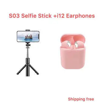 

Package of i12TWS Bluetooth Earphones Matte Macaron and Buetooth S03 Selfie Stick Remote Control Shipping Free