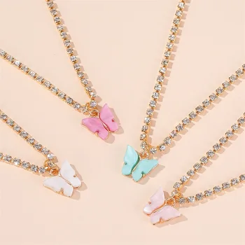 

Bohemian Cute Butterfly Acrylic Choker Necklace for Women Crystal Clavicle Chain 2020 Fashion Female Chocker Jewelry Accessories