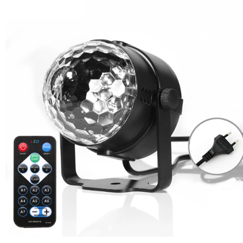 

Mini Remote RGB LED Crystal Magic Rotating Ball Stage Lights Sound Activated Disco Light Music Christmas KTV Party EU/US Plug