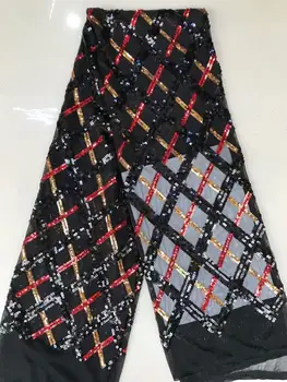 

black sequins Embroidered Nigerian Laces Fabric High Quality French Tulle Lace Fabric With Sequins FFD-1015