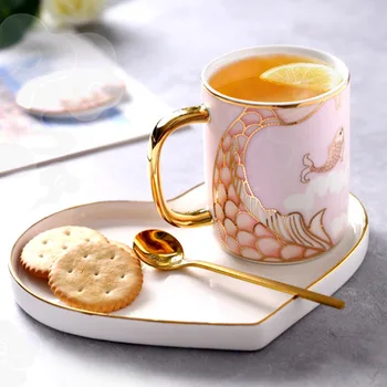 

Creative Ceramic Mug Water Cup With Lid Spoon Cup Personalized Fashion Lovers Milk Coffee Home Tea Cup For Men And Women