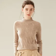 Натуральный женский шерстяной свитер половина водолазка зимний теплый пуловер женский длинный рукав Повседневный облегающий пуловер Стрейчевые свитера