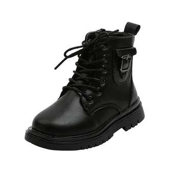 

Newest Girls Ankle Boots Autumn Black Children Shoes Baby Breathable Flat Fashion Student Performance Leather Boots Kids Toddler