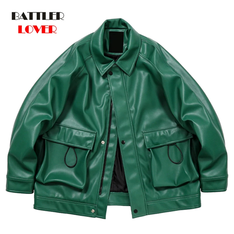 

Trendy Solid Color Leather Jacket For Women 2021 Autumn Top Coat Female Fashion Loose Splicing 3D Pocket Street All-match Unisex
