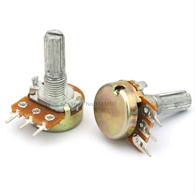 5PCS/LOT B10K 10K OHM WH148 3Pin Linear Single Rotary Potentiometer Pots Shaft 20MM With Nuts And Shim