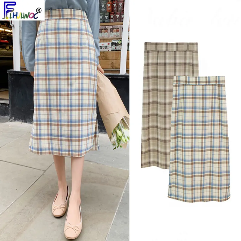 

Autumn Fall Skirts Women Cute Ins Show Sweet Girls Japan Korea Style Preppy Design Elasic Waist Plaid Skirt High Waist 9501