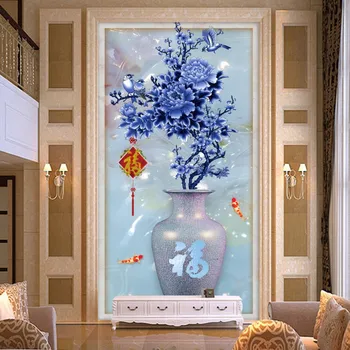 

Dropship Custom Photo Wallpaper Modern Fashion Design Peony Flower Porcelain Vase Entrance Wall Mural Wall Papers Home Decor