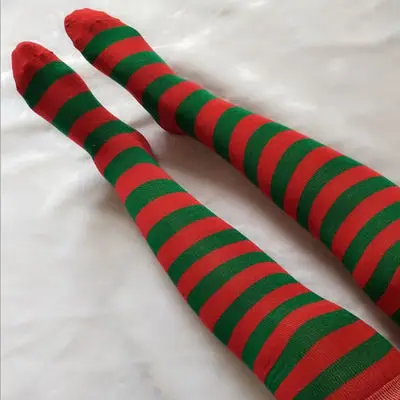 Рождественские чулки фестиваля дамы японский Стиль полосатые гетры носки до бедер Для женщин носки - Цвет: red green