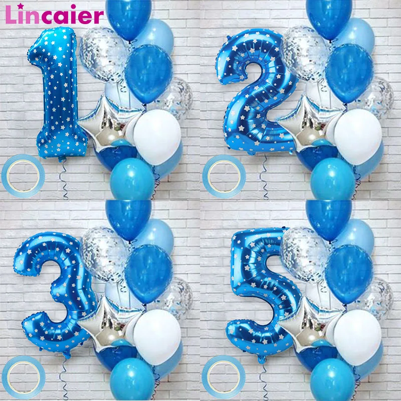 Latex Balloons Birthday-Party-Decoration Blue-Number Prince 1st Birthday Baby-Boy 9-Years-Old