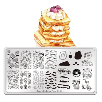 

Beauty BigBang Nail Stamping Plates Food XL-001 Sandwich Hamburg Doughnut Image 12*6cm Stainless Steel Stencil Nail Art Template