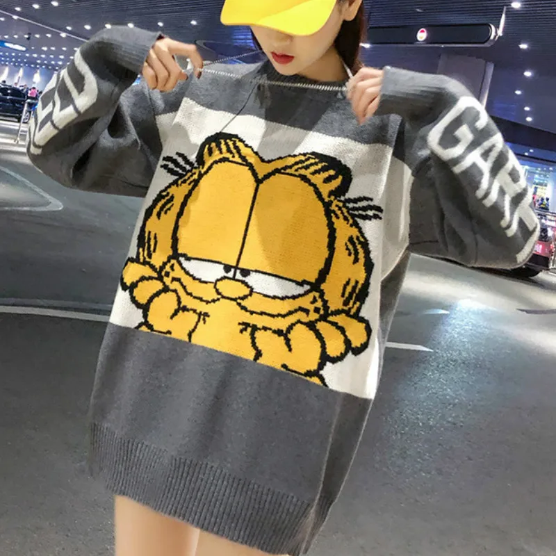 Najtaniej Nowy koreański Garfield kobiet sweter kreskówka ładny luźny sweter jesień zima moda dziewczyna ubrania topy kobiet sweter na drutach 2019