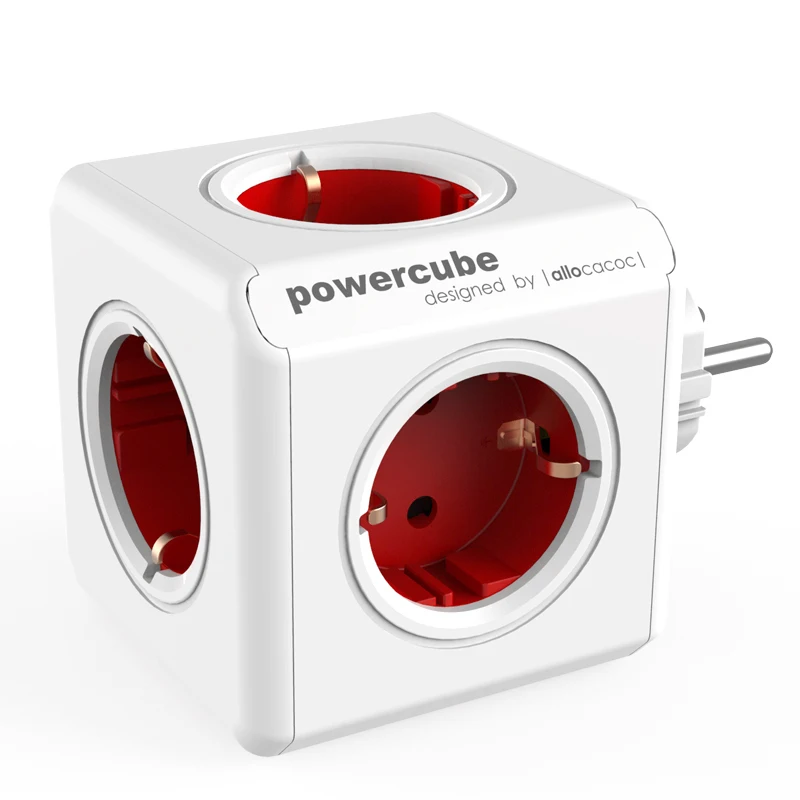 red Allocacoc, Powercube, штепсельная вилка европейского стандарта, умная электрическая розетка, удлинитель, силовая полоса для рабочего стола, офиса, дома, 16А, зарядное устройство, адаптер, 5 розеток, красный - Цвет: red