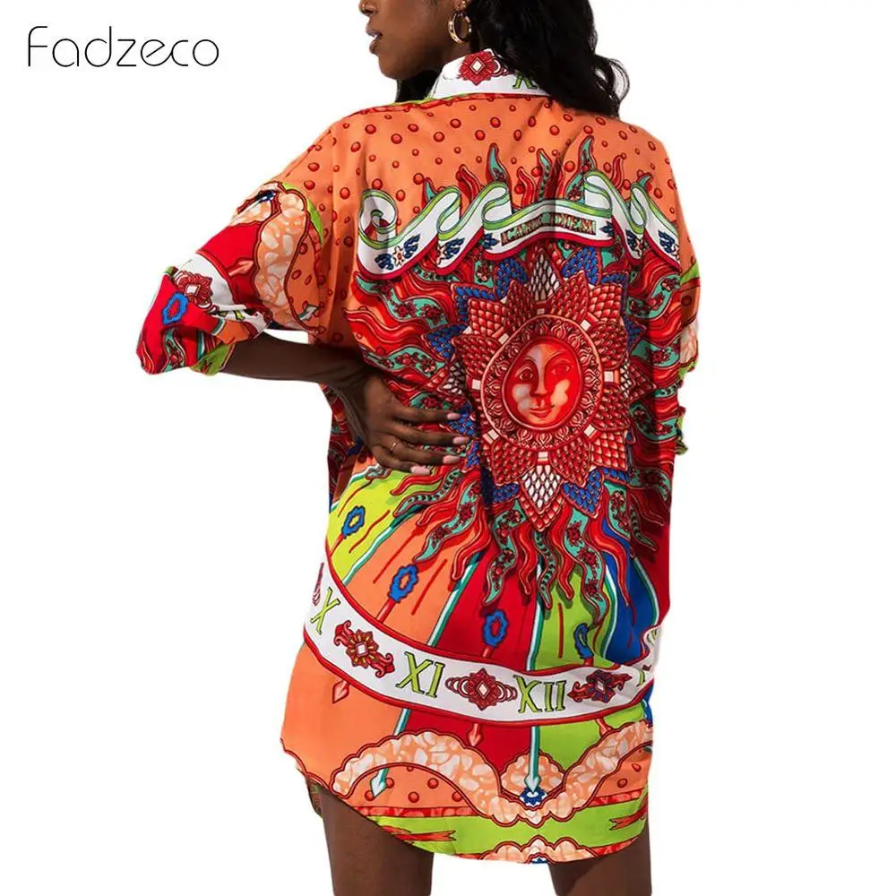 Fadzeco Новая африканская одежда Femme модная сексуальная рубашка с принтом мини