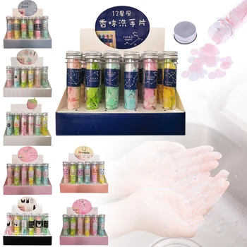

5PCS Mini Scented Soap Paper Sheet Child Adult Hand Washing Soap Paper Tube Portable Travel Petal Fruit Slice Soaps Random Color