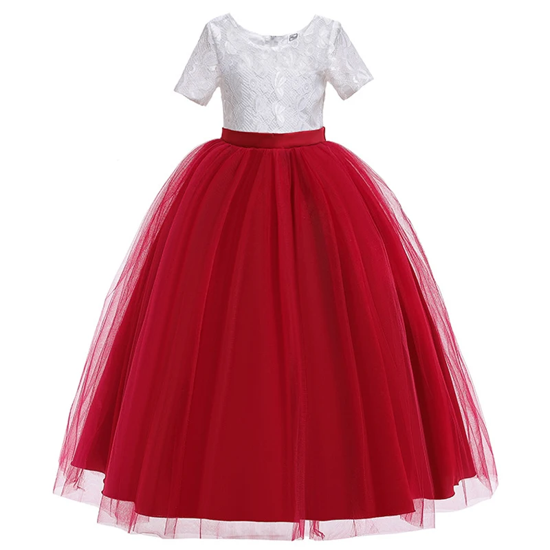 Детское кружевное платье с короткими рукавами в европейском и американском стиле для девочек летнее Милое Свадебное платье подружки невесты с цветочным узором для девочек