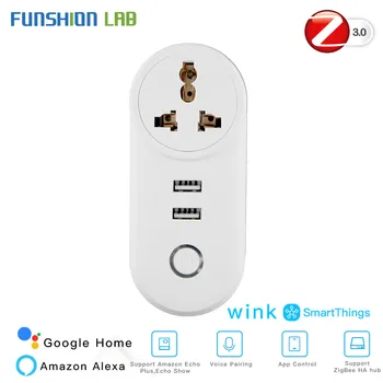 

IN ZigBee3.0 Dual USB Wireless Socket Plug SmartThings App Remote Control Echo Plus Voice Control Work with Alexa Google Home