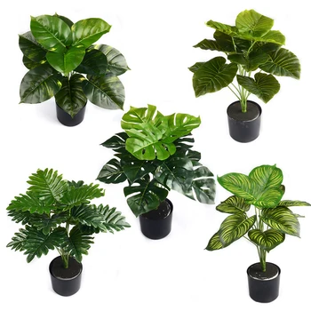 

1 Bouquet/12 leaves Artificial Silk Palm Monstera Bonsai Tree Plant for Home Wedding Table Decoration Fake Green Accessories