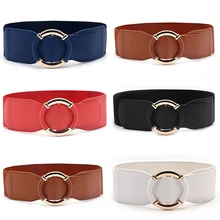 Fashionable Ladies Belts All-match Round Buckle Durable Wide Temperamental Decorative Belts Elastic Belts For Matching Clothes