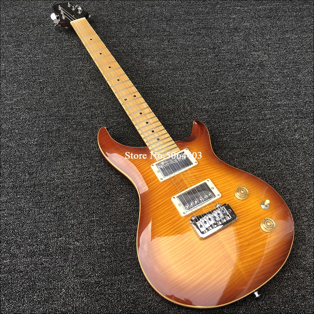 

Factory Outlet 6 string electric guitar, tiger maple veneer, maple fingerboard, bright paint, small double shake, postage