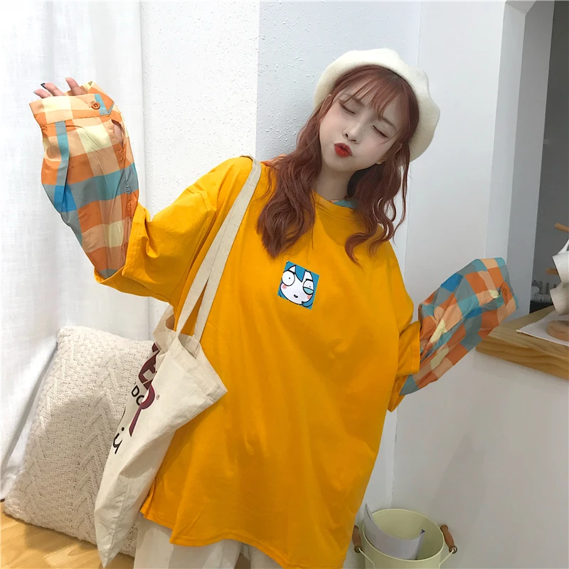 Милый каваи мода Harajuku зима поддельные два женские худи Толстовка с капюшоном индивидуальная Повседневная Свободная Женская одежда с длинными рукавами