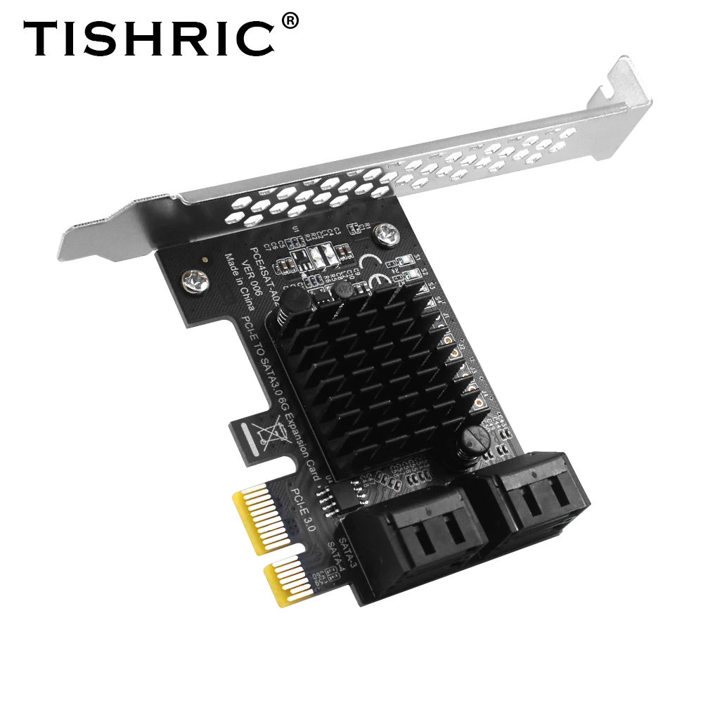 

TISHRIC PCIE 1X To 4 Port SATA Expansion Card PCIE 1X TO 16X PCI-E TO SATA3.0 Adapter PCI Express Multiplier With LED lights