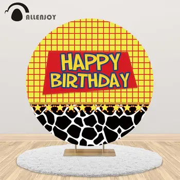 

Allenjoy Cowboy Cows Round Background Circle Backdrop Cover Happy Birthday Party Baby Shower Carnival Photocall Photozone Banner