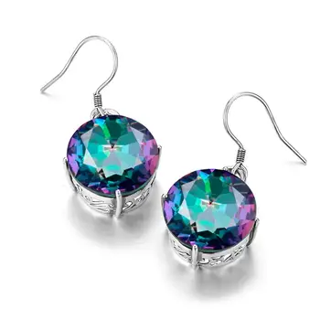 

Hooks Earrings Silver 925 Fine Jewelry For Women 925 Sterling Silver Drop Earrings Round Rainbow Mystic Topaz Jewellry With Box