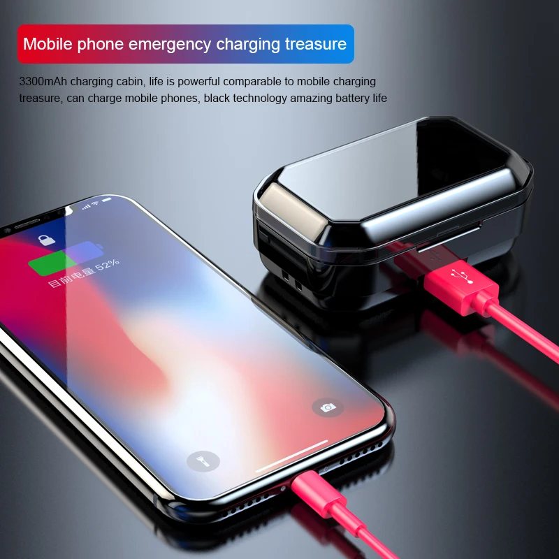  G02 TWS 5.0 Bluetooth Stereo Earphone Wireless IPX7 Waterproof Touch Earbuds Headset 3300mAh LED Sm - 4000082611941
