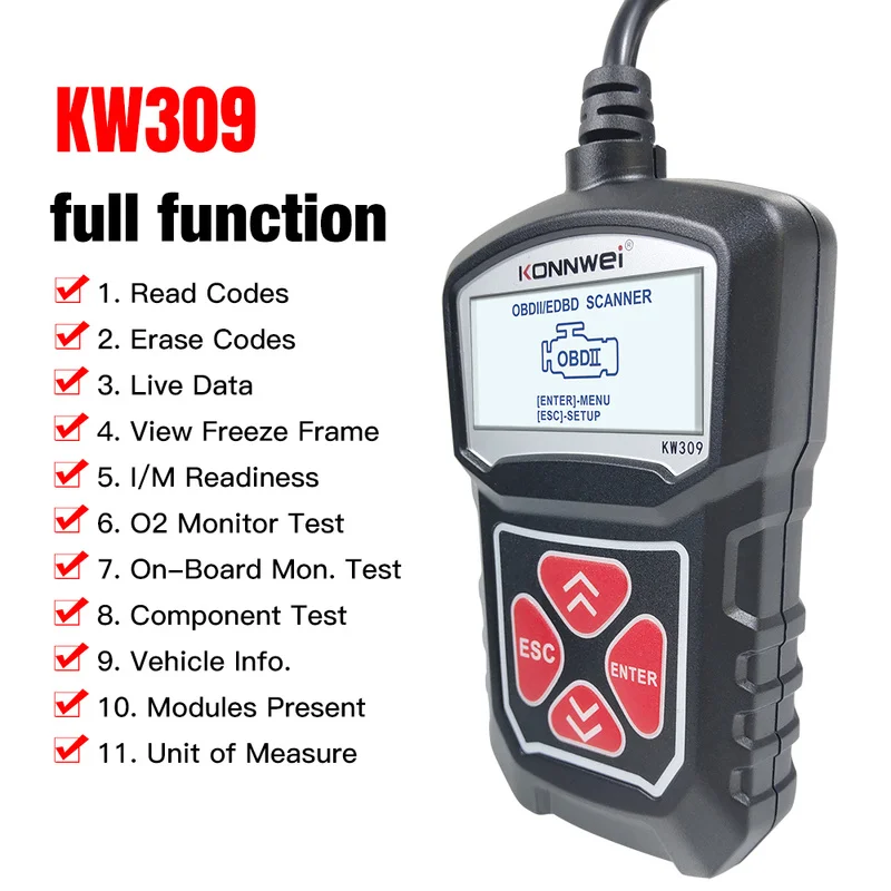 Автомобильный диагностический сканер KW309 OBDII прибор для считывания кодов OBD2 EOBD
