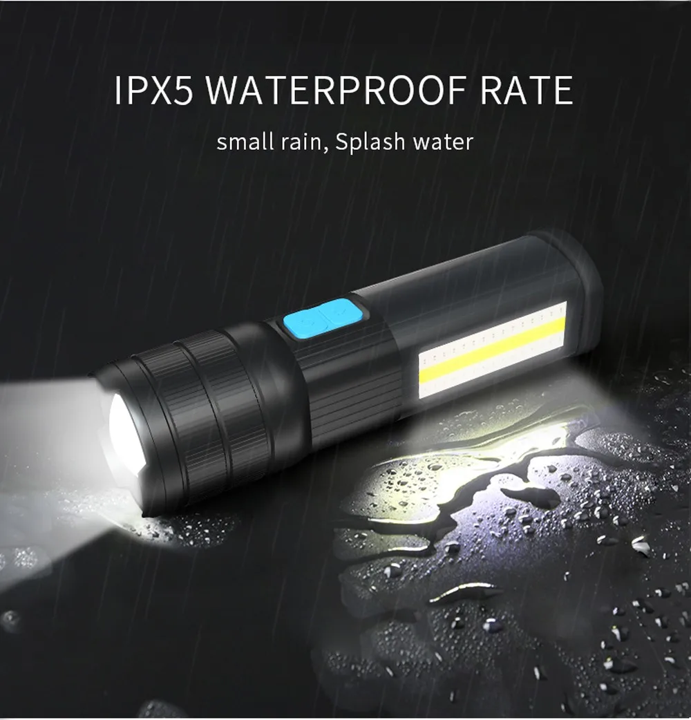 Перезаряжаемый светодиодный светильник-вспышка с защитой от дождя и брызг, мощный Xhp90 Lanterna Cob светильник 5200 мАч, 4 режима, T3