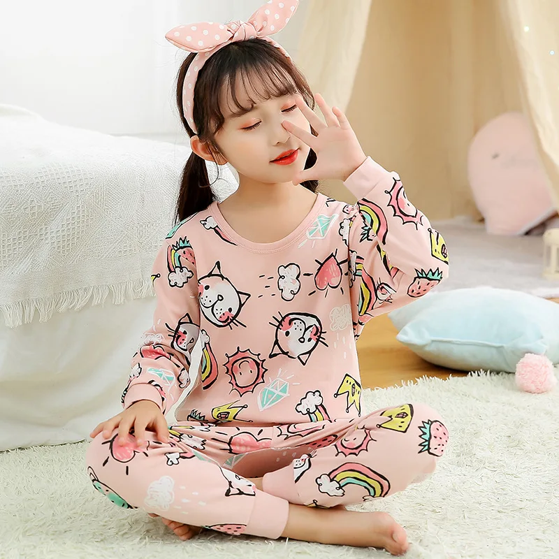 cotton sleepwear for toddler girl 100% Cotton For Girls Boys 2 pieces Set Pyjamas Kids Autumn T-shirt Pant Cartoon Pajamas Sets Sleepwears For 2 4 6 8 10 Years angel baby sleepwear Sleepwear & Robes