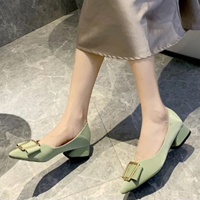 Marlisasa Women Cute Sweet Pointed Toe Green Slip on High Heel Shoes